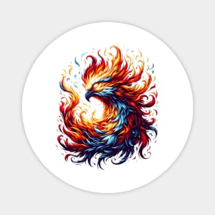 Fiery Phoenix in Vivid Flames Graphic Design Magnet